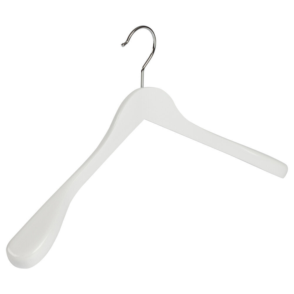 Mantelhanger - Kostuumhanger - Jassenhanger - Volwassenen - 7245BA - 6 Stuks - Lotushout - Wit Gelakt - Schouderverbreding 4,5 cm - 44 cm - Kledinghanger - Kleerhanger
