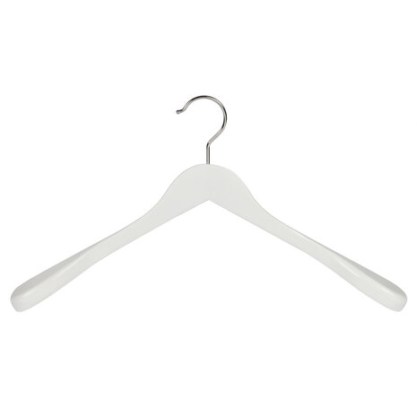 Mantelhanger - Kostuumhanger - Jassenhanger - Volwassenen - 7245BA - 8 Stuks - Lotushout - Wit Gelakt - Schouderverbreding 4,5 cm - 44 cm - Kledinghanger - Kleerhanger