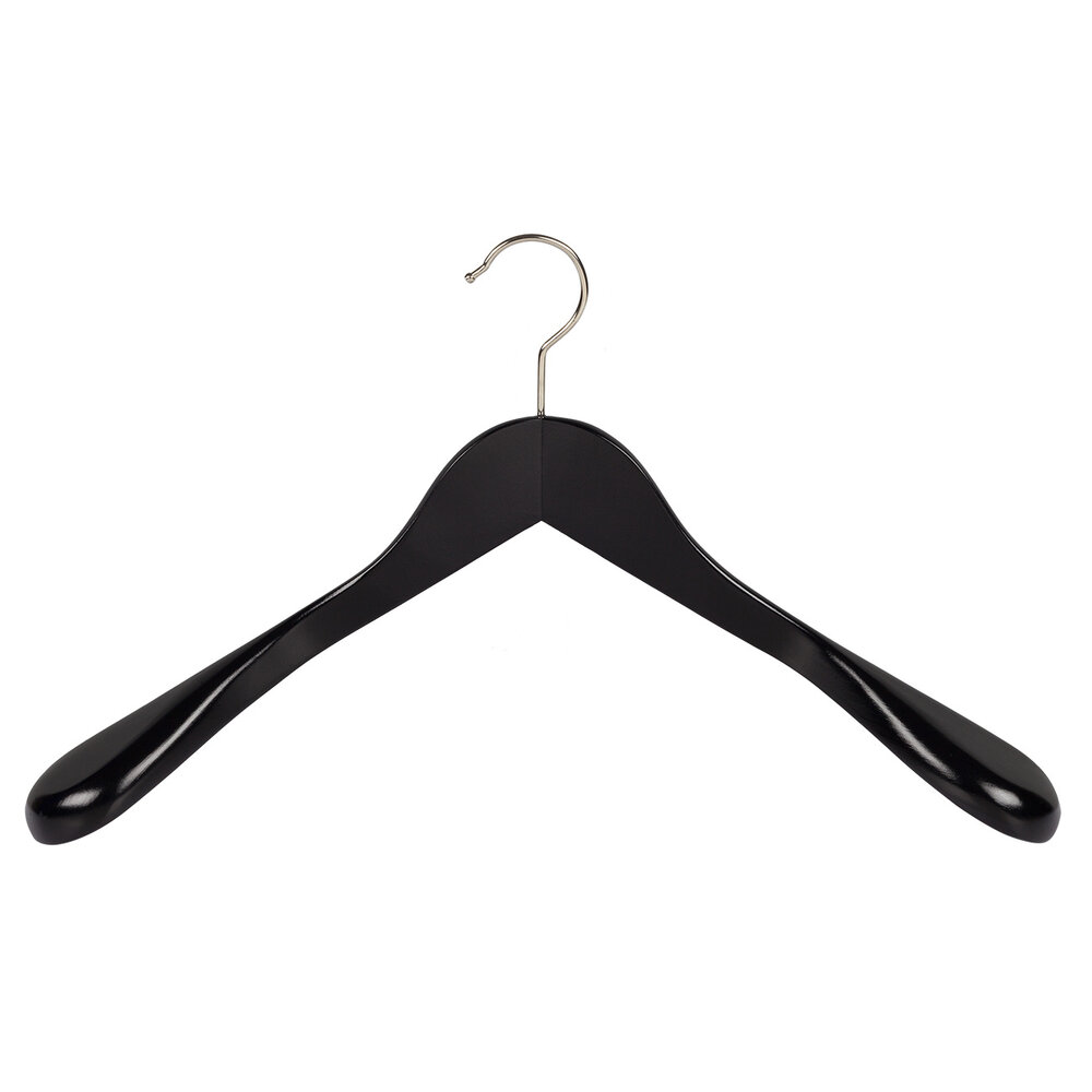 Mantelhanger - Kostuumhanger - Jassenhanger - Volwassenen - 7246BA - 12 Stuks - Lotushout - Zwart Gelakt - Schouderverbreding 6 cm - 44 cm - Kledinghanger - Kleerhanger