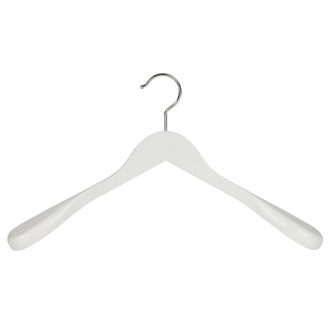 Mantelhanger - Kostuumhanger - Jassenhanger - Volwassenen - 7246BA - 12 Stuks - Lotushout - Wit Gelakt - Schouderverbreding 6 cm - 44 cm - Kledinghanger - Kleerhanger
