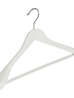 Mantelhanger - Kostuumhanger - Jassenhanger - Volwassenen - 7255BA - 6 Stuks - Lotushout - Wit Gelakt - Schouderverbreding 4,5 cm - Anti-slip Broeklat - 44 cm - Kledinghanger - Kleerhanger
