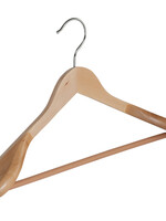 Mantelhanger - Kostuumhanger - Jassenhanger - Volwassenen - 7256BA - 12 Stuks - Lotushout - Naturel Gelakt - Schouderverbreding 6 cm - Anti-slip Broeklat - 44 cm - Kledinghanger - Kleerhanger
