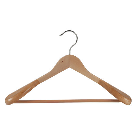 Mantelhanger - Kostuumhanger - Jassenhanger - Volwassenen - 7256BA - 6 Stuks - Lotushout - Naturel Gelakt - Schouderverbreding 6 cm - Anti-slip Broeklat - 44 cm - Kledinghanger - Kleerhanger