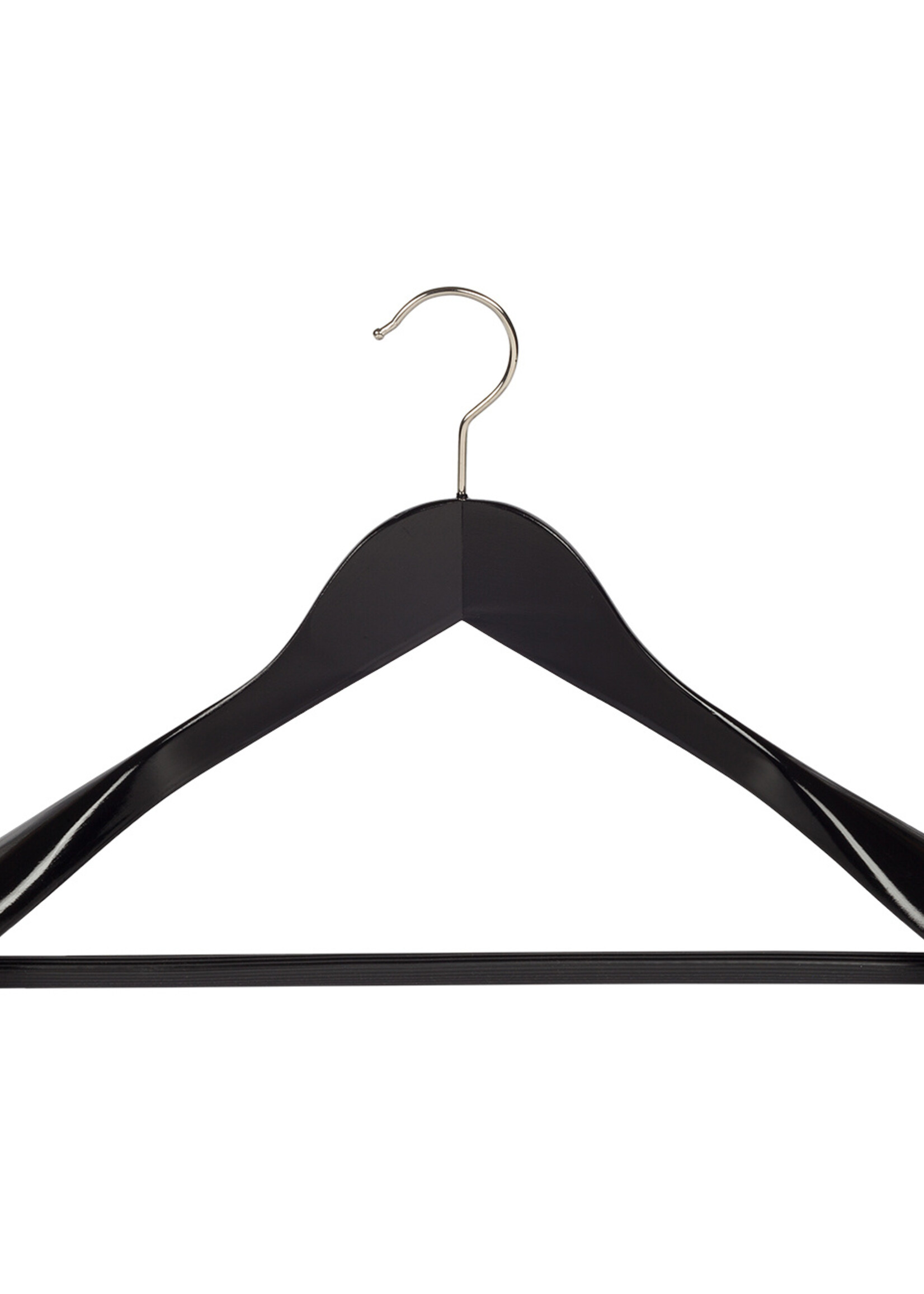 Mantelhanger - Kostuumhanger - Jassenhanger - Volwassenen - 7256BA - 10 Stuks - Lotushout - Zwart Gelakt - Schouderverbreding 6 cm - Anti-slip Broeklat - 44 cm - Kledinghanger - Kleerhanger