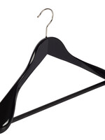 Mantelhanger - Kostuumhanger - Jassenhanger - Volwassenen - 7256BA - 20 Stuks - Lotushout - Zwart Gelakt - Schouderverbreding 6 cm - Anti-slip Broeklat - 44 cm - Kledinghanger - Kleerhanger
