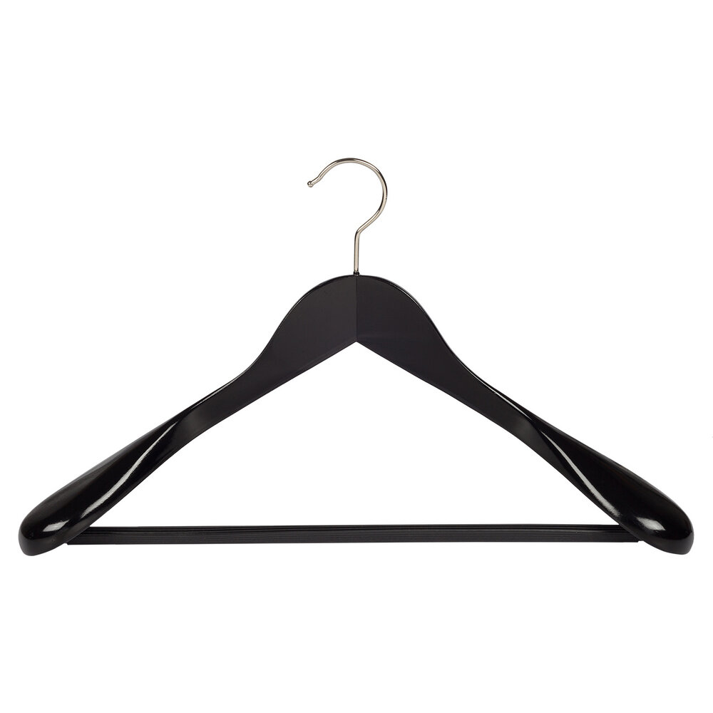 Mantelhanger - Kostuumhanger - Jassenhanger - Volwassenen - 7256BA - 20 Stuks - Lotushout - Zwart Gelakt - Schouderverbreding 6 cm - Anti-slip Broeklat - 44 cm - Kledinghanger - Kleerhanger