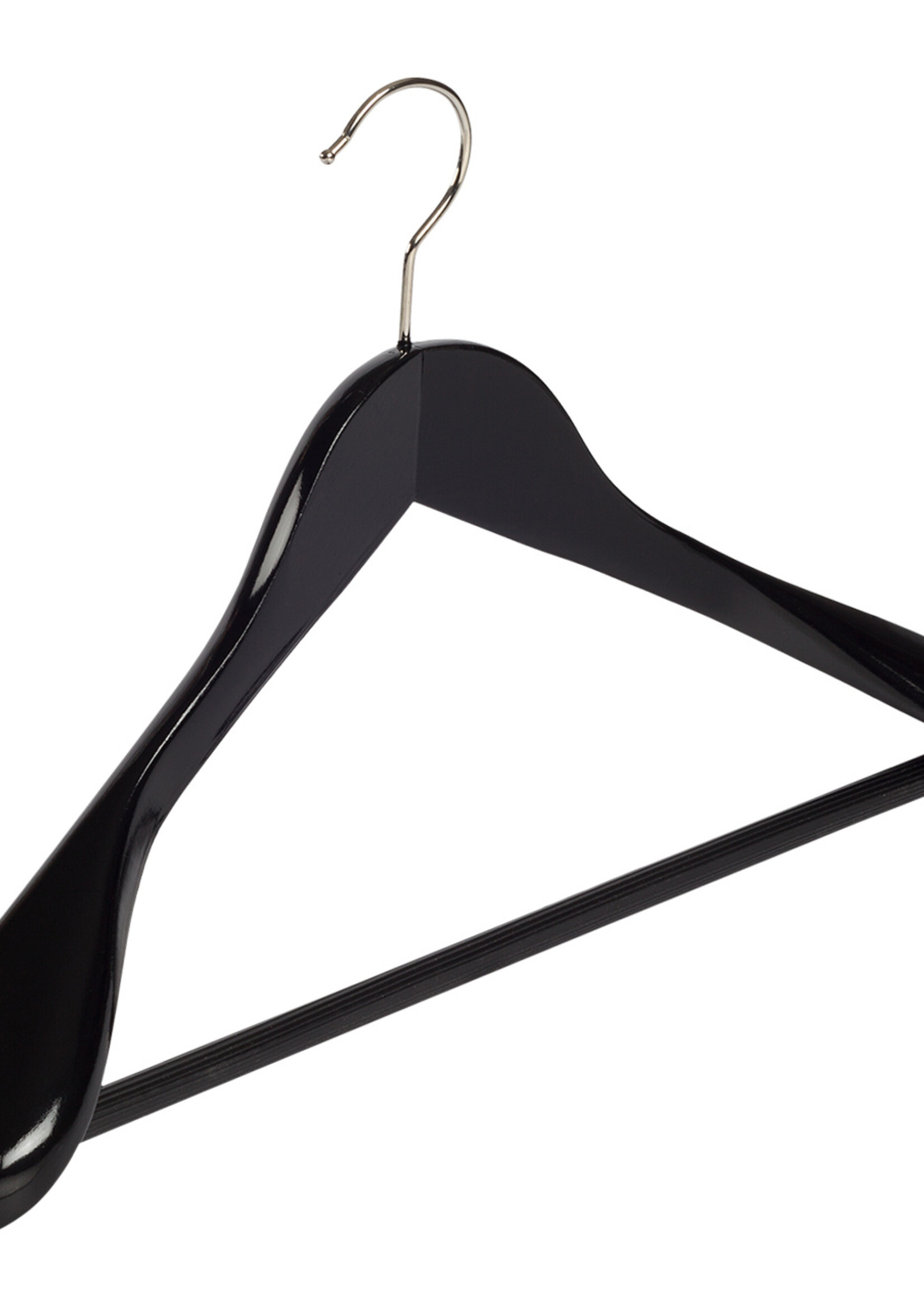 Mantelhanger - Kostuumhanger - Jassenhanger - Volwassenen - 7256BA - 24 Stuks - Lotushout - Zwart Gelakt - Schouderverbreding 6 cm - Anti-slip Broeklat - 44 cm - Kledinghanger - Kleerhanger