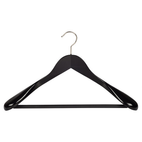 Mantelhanger - Kostuumhanger - Jassenhanger - Volwassenen - 7256BA - 24 Stuks - Lotushout - Zwart Gelakt - Schouderverbreding 6 cm - Anti-slip Broeklat - 44 cm - Kledinghanger - Kleerhanger
