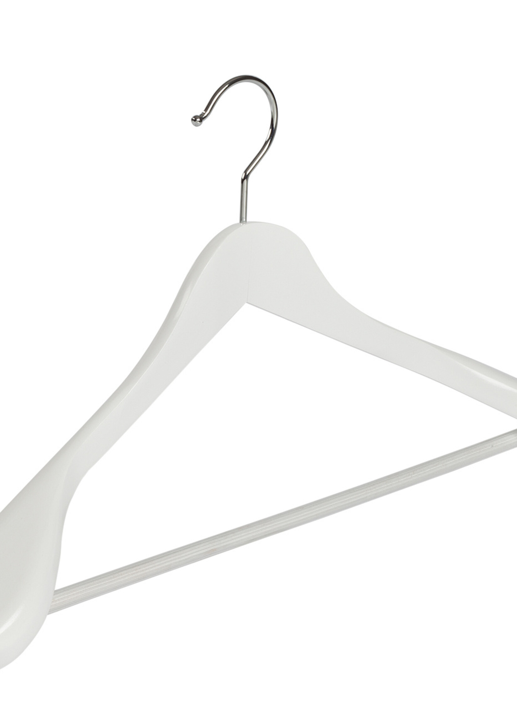 Mantelhanger - Kostuumhanger - Jassenhanger - Volwassenen - 7256BA - 20 Stuks - Lotushout - Wit Gelakt - Schouderverbreding 6 cm - Anti-slip Broeklat - 44 cm - Kledinghanger - Kleerhanger