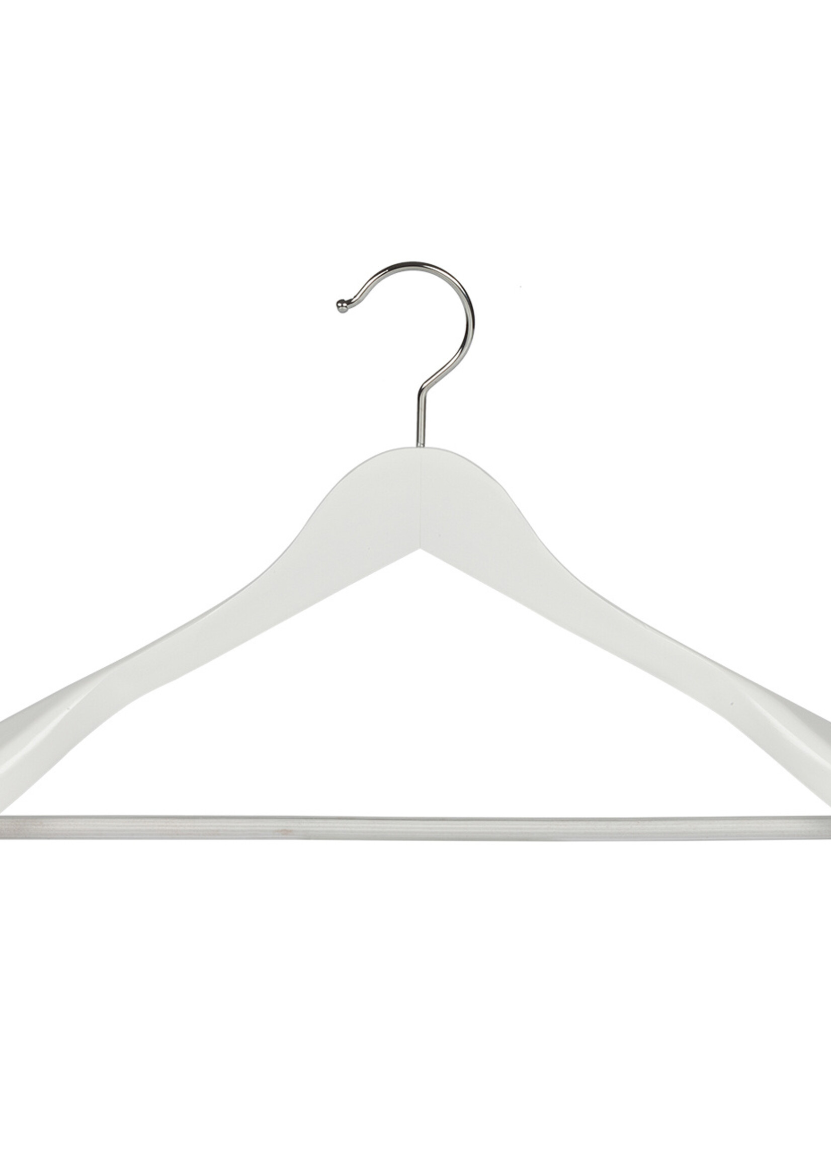 Mantelhanger - Kostuumhanger - Jassenhanger - Volwassenen - 7256BA - 24 Stuks - Lotushout - Wit Gelakt - Schouderverbreding 6 cm - Anti-slip Broeklat - 44 cm - Kledinghanger - Kleerhanger