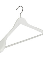 Mantelhanger - Kostuumhanger - Jassenhanger - Volwassenen - 7256BA - 6 Stuks - Lotushout - Wit Gelakt - Schouderverbreding 6 cm - Anti-slip Broeklat - 44 cm - Kledinghanger - Kleerhanger