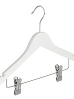 Knijperhanger - Kinderen - 7306BA - 10 Stuks - Lotushout - Wit Gelakt - Verschuifbare Anti-slip knijpers - 34 cm - Rokhanger - Broekhanger - Pantalonhanger - Kinderhanger