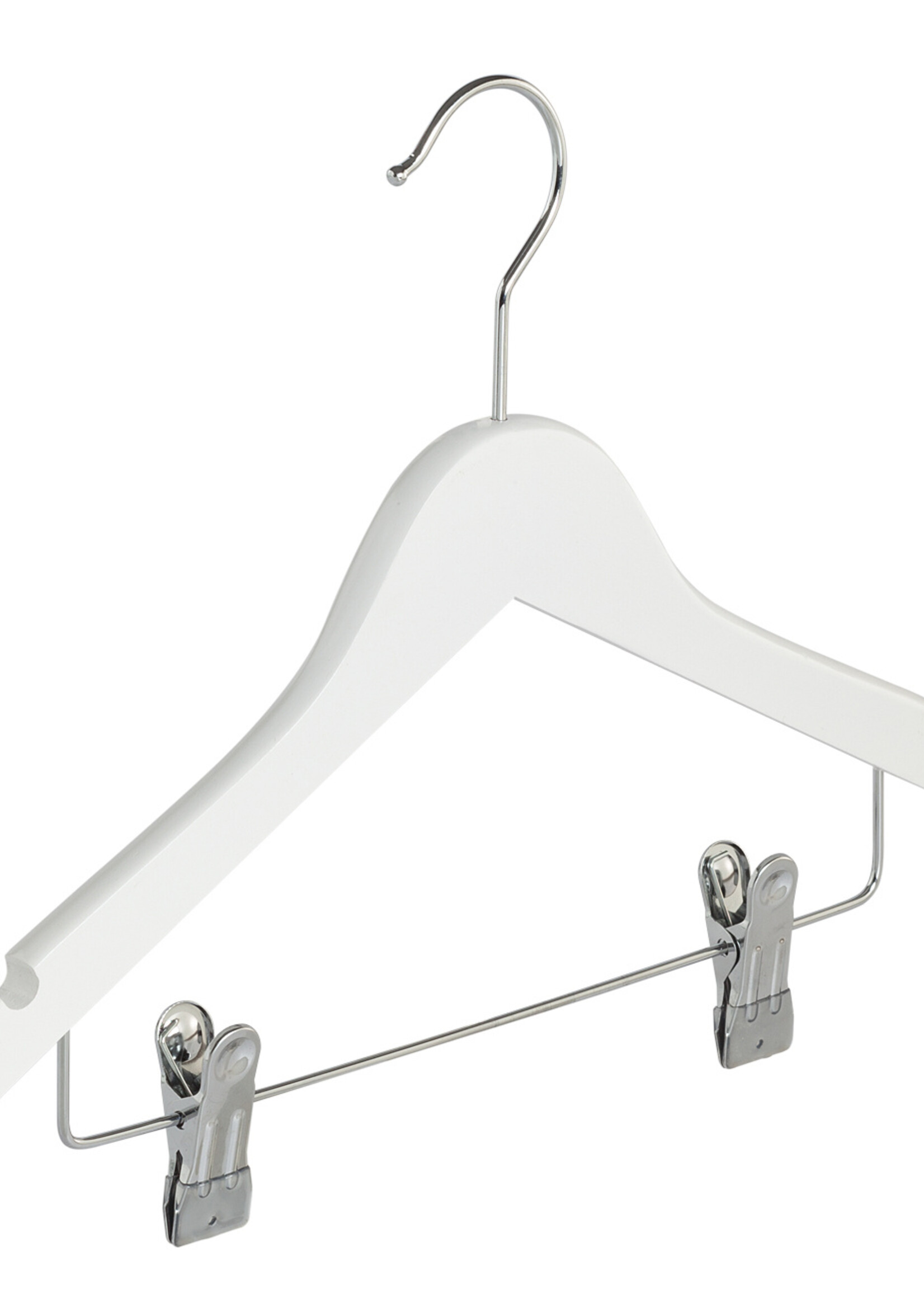 Knijperhanger - Kinderen - 7306BA - 10 Stuks - Lotushout - Wit Gelakt - Verschuifbare Anti-slip knijpers - 34 cm - Rokhanger - Broekhanger - Pantalonhanger - Kinderhanger