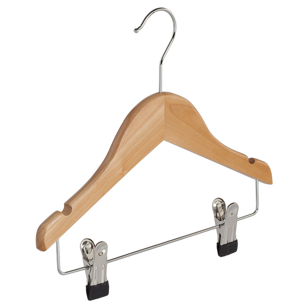 Knijperhanger - Baby - 7307BA - 30 Stuks - Lotushout - Naturel Gelakt - Verschuifbare Anti-slip knijpers - 28 cm - Rokhanger - Broekhanger - Pantalonhanger - Babybügel