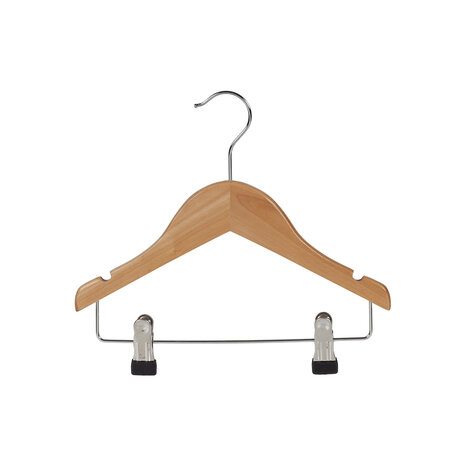 Knijperhanger - Baby - 7307BA - 30 Stuks - Lotushout - Naturel Gelakt - Verschuifbare Anti-slip knijpers - 28 cm - Rokhanger - Broekhanger - Pantalonhanger - Babybügel