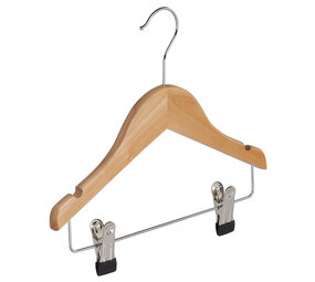 Knijperhanger - Baby - 7307BA - 50 Stuks - Lotushout - Naturel Gelakt - Verschuifbare Anti-slip knijpers - 28 cm - Rokhanger - Broekhanger - Pantalonhanger - Babyhanger