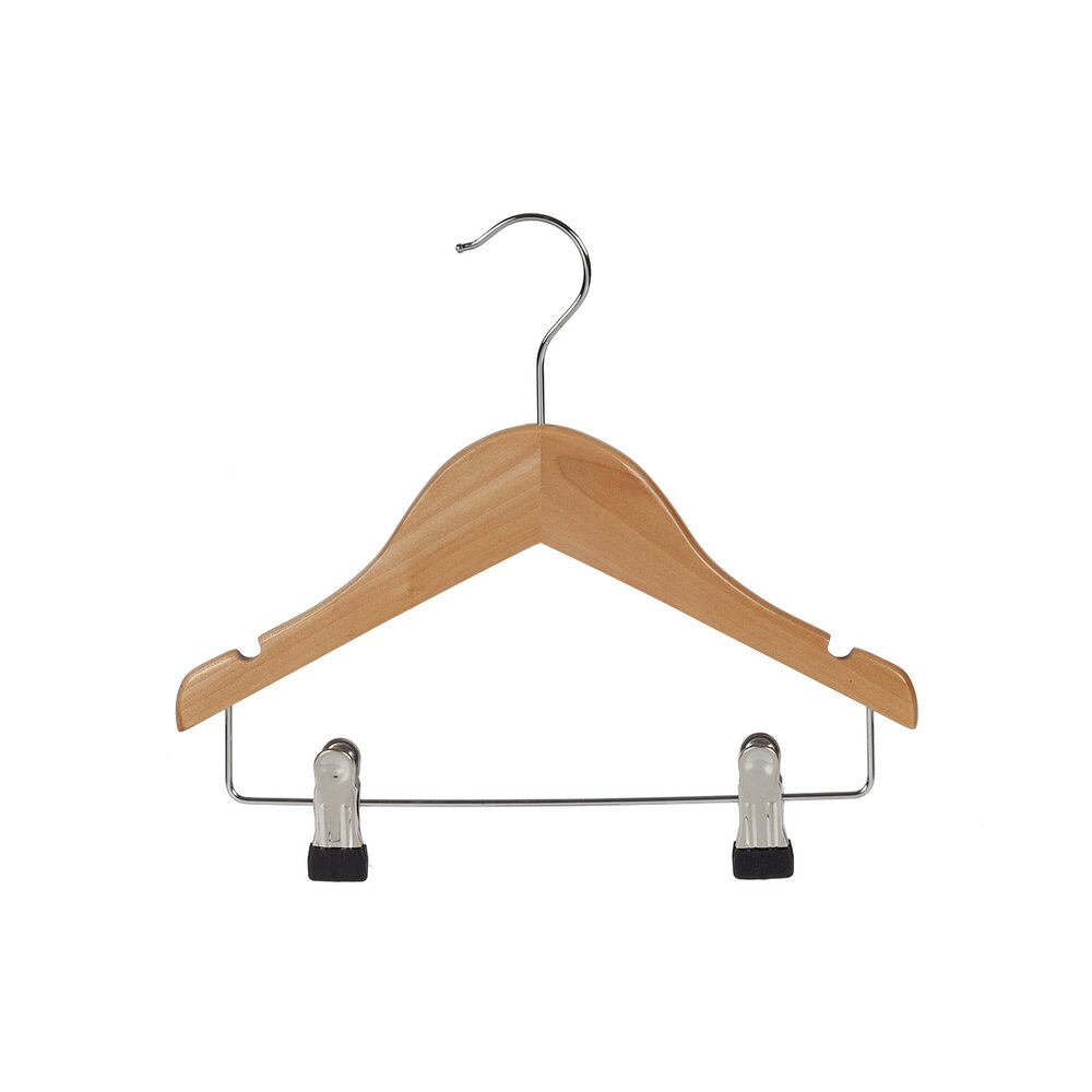 Knijperhanger - Baby - 7307BA - 50 Stuks - Lotushout - Naturel Gelakt - Verschuifbare Anti-slip knijpers - 28 cm - Rokhanger - Broekhanger - Pantalonhanger - Babybügel