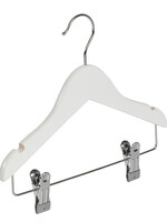 Knijperhanger - Baby - 7307BA - 30 Stuks - Lotushout - Wit Gelakt - Verschuifbare Anti-slip knijpers - 28 cm - Rokhanger - Broekhanger - Pantalonhanger - Babyhanger