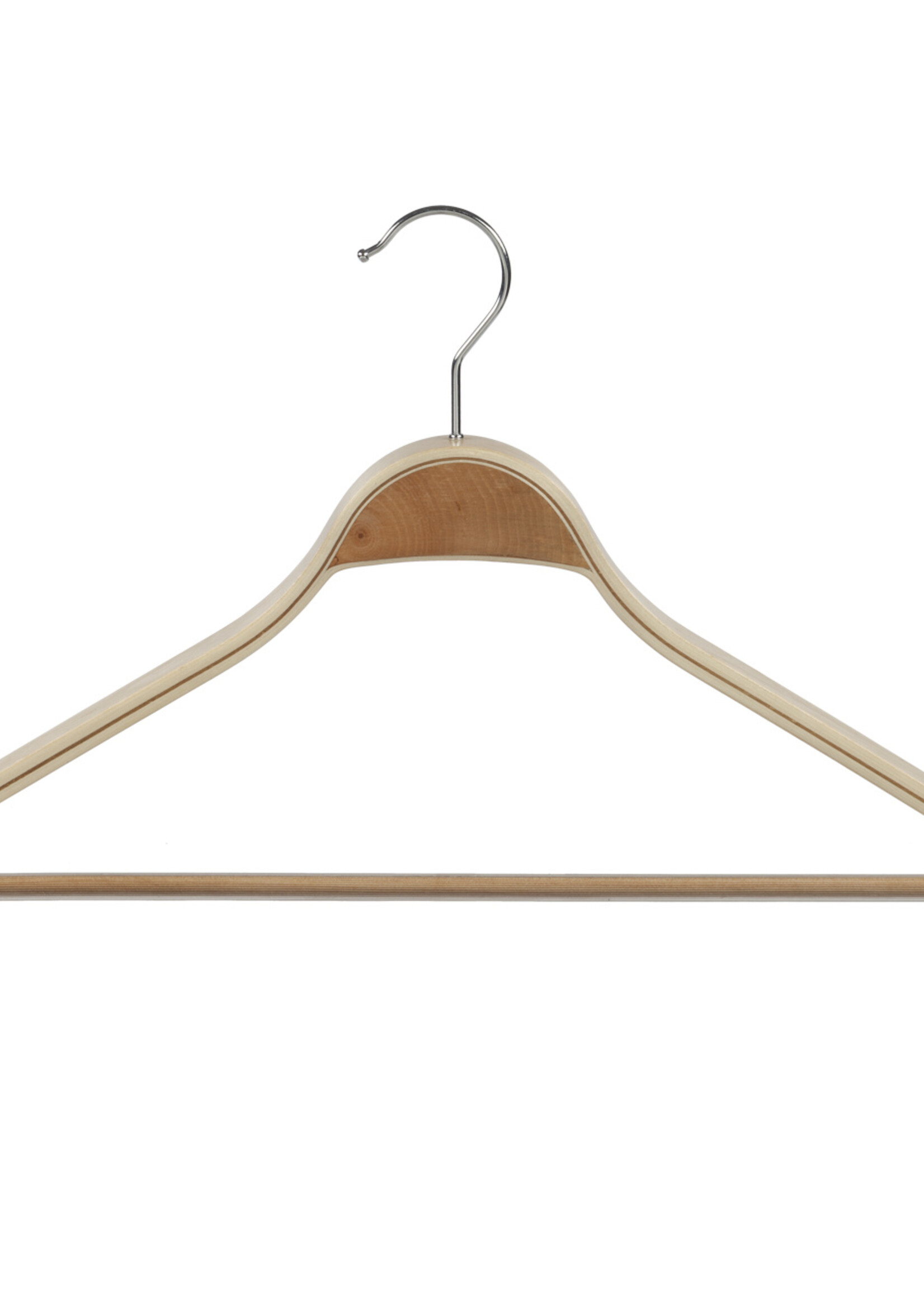 Mantelhanger - Kostuumhanger - Jassenhanger - Volwassenen - 7727 - 10 Stuks - Berkenhout - Naturel Gelakt - Schouderverbreding 2,8 cm - Anti-slip Broeklat - 42 cm - Kledinghanger - Kleerhanger