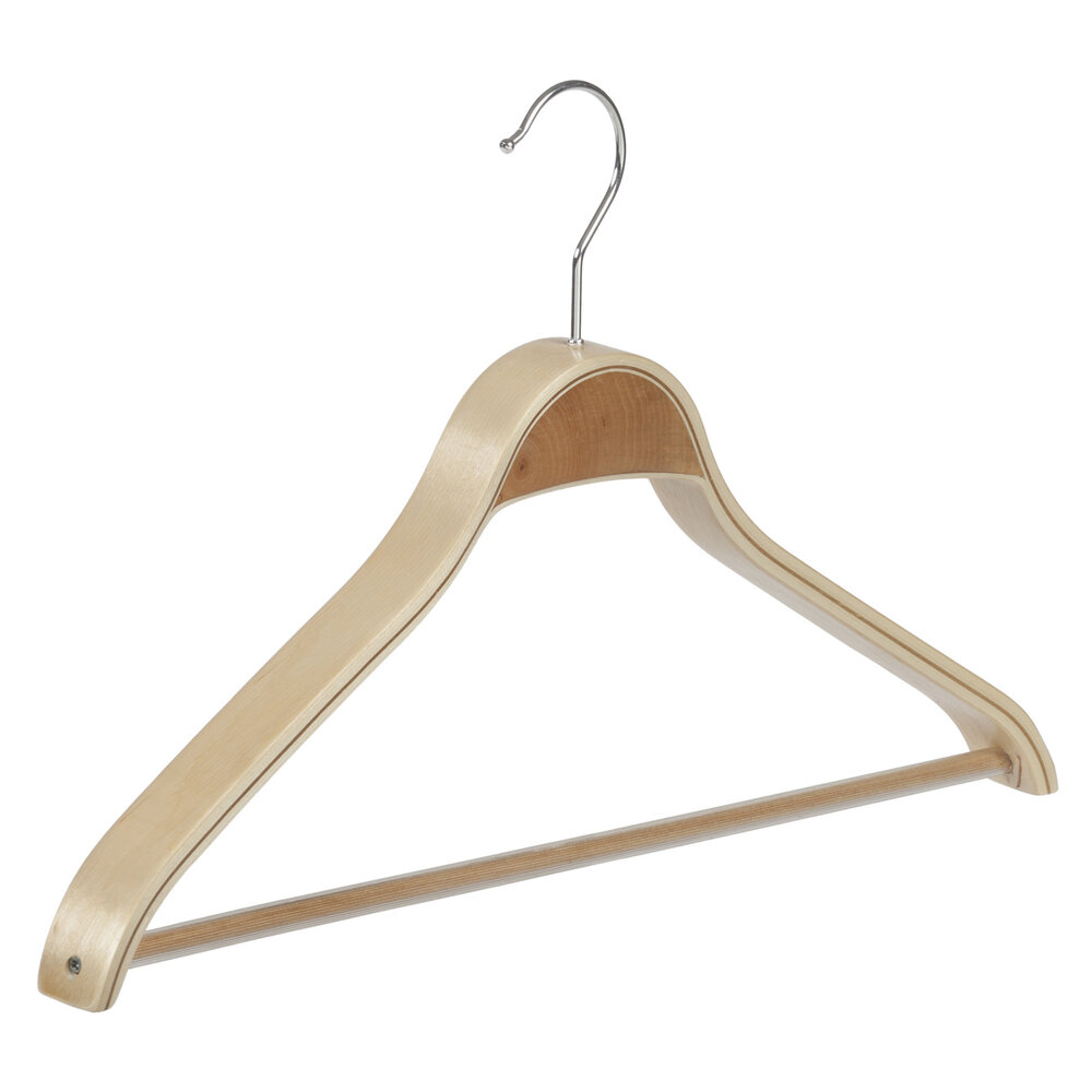 Mantelhanger - Kostuumhanger - Jassenhanger - Volwassenen - 7727 - 8 Stuks - Berkenhout - Naturel Gelakt - Schouderverbreding 2,8 cm - Anti-slip Broeklat - 42 cm - Kledinghanger - Kleerhanger