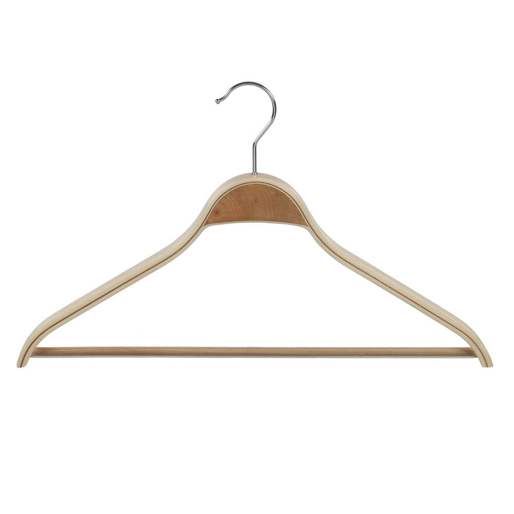 Mantelhanger - Kostuumhanger - Jassenhanger - Volwassenen - 7727 - 8 Stuks - Berkenhout - Naturel Gelakt - Schouderverbreding 2,8 cm - Anti-slip Broeklat - 42 cm - Kledinghanger - Kleerhanger