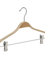 Kledinghanger - Volwassenen - 7767 - 10 Stuks - Blousehanger - Shirthanger - Berkenhout - Naturel Gelakt - Verschuifbare Anti-slip knijpers - 42 cm - Kleerhanger