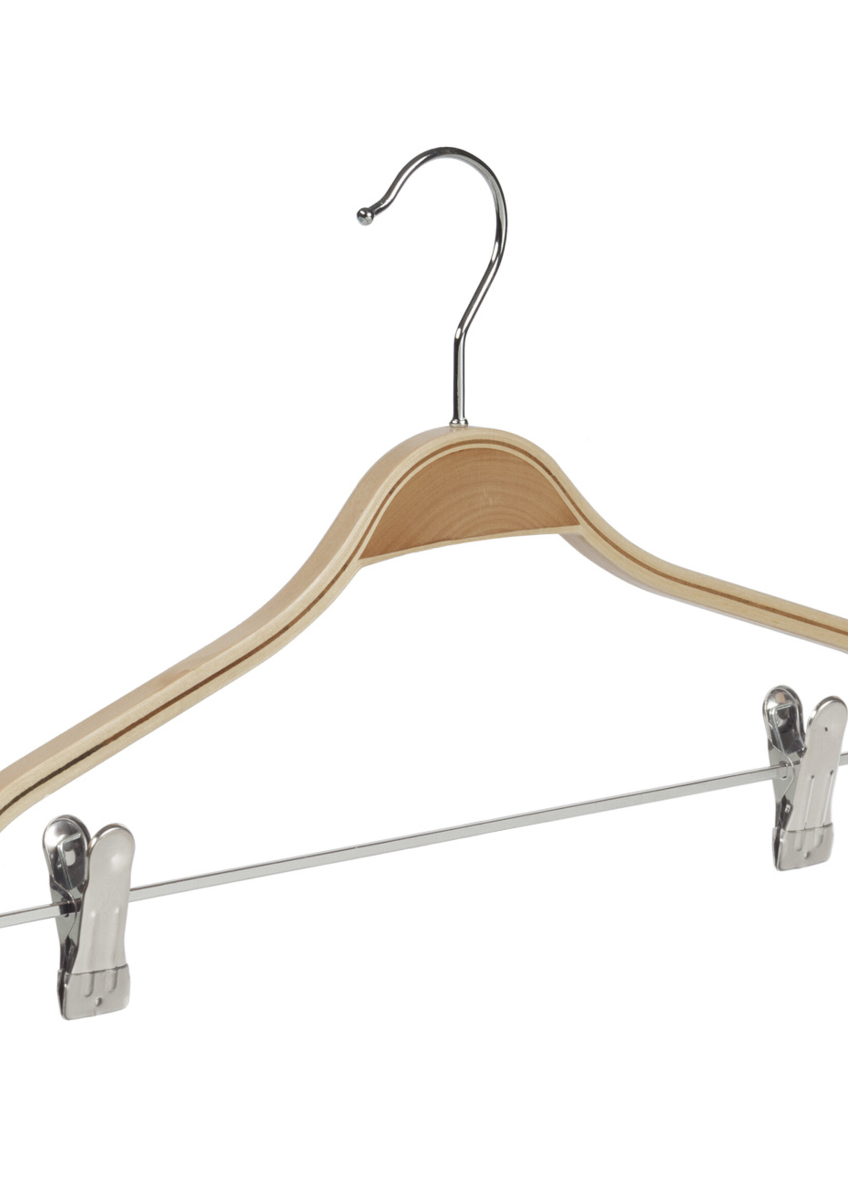 Kledinghanger - Volwassenen - 7767 - 30 Stuks - Blousehanger - Shirthanger - Berkenhout - Naturel Gelakt - Verschuifbare Anti-slip knijpers - 42 cm - Kleerhanger