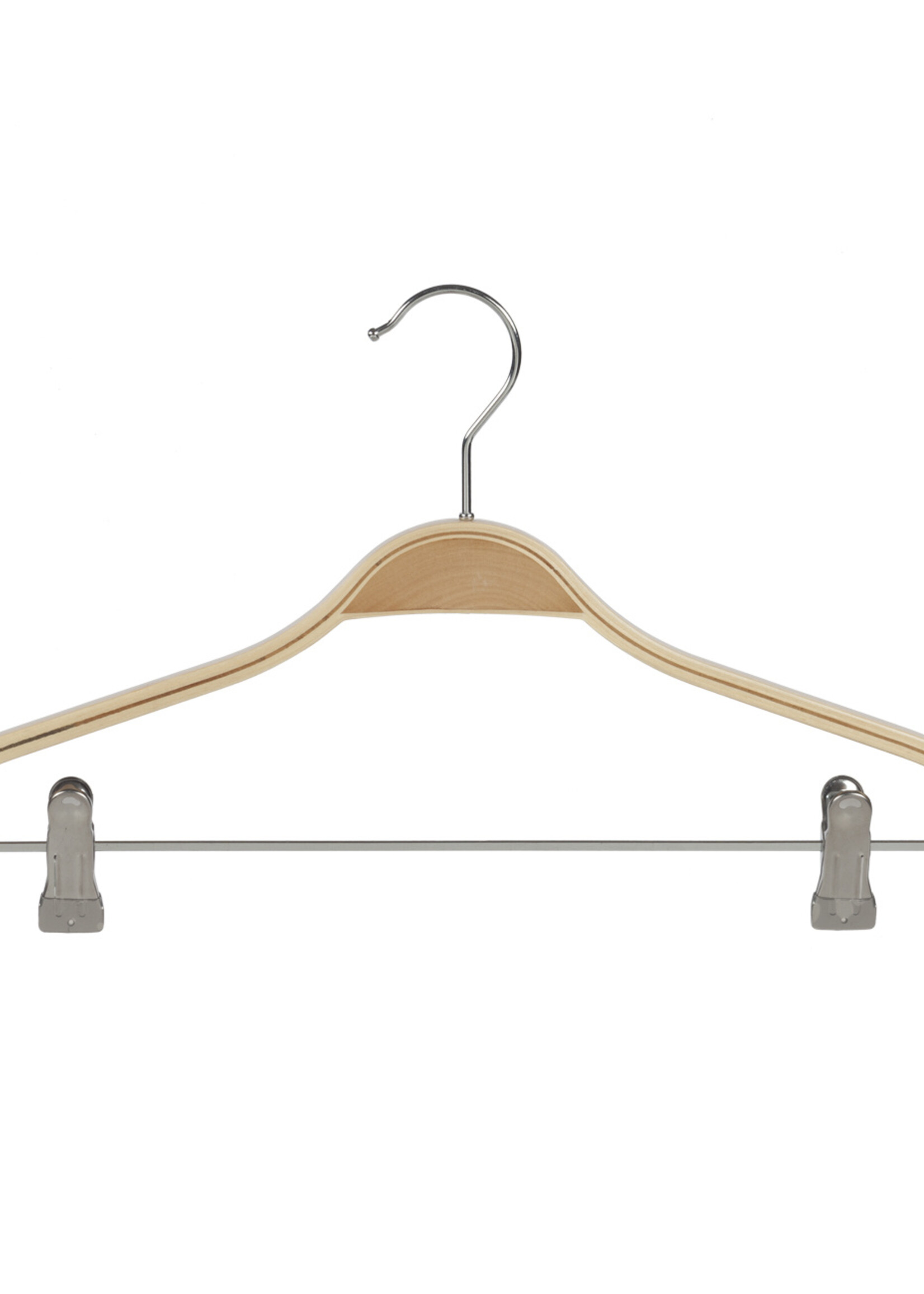 Kledinghanger - Volwassenen - 7767 - 30 Stuks - Blousehanger - Shirthanger - Berkenhout - Naturel Gelakt - Verschuifbare Anti-slip knijpers - 42 cm - Kleerhanger