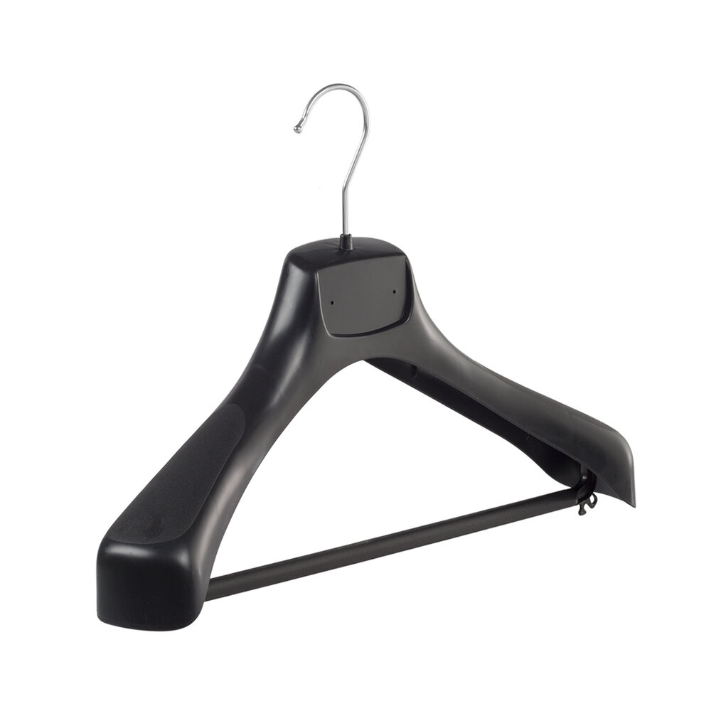 Mantelhanger - Kostuumhanger - Jassenhanger - Volwassenen - ETR40 - 20 Stuks - Kunststof - Zwart - Gebogen Model - Schouderverbreding 7,4 cm - Broeklat - 40 cm - Kledinghanger - Kleerhanger - ETR-Serie