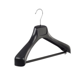Mantelhanger - Kostuumhanger - Jassenhanger - Volwassenen - ETR40 - 20 Stuks - Kunststof - Zwart - Gebogen Model - Schouderverbreding 7,4 cm - Broeklat - 40 cm - Kledinghanger - Kleerhanger - ETR-Serie
