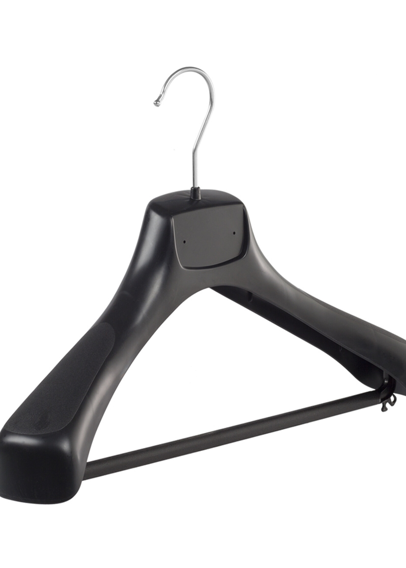 Mantelhanger - Kostuumhanger - Jassenhanger - Volwassenen - ETR40 - 40 Stuks - Kunststof - Zwart - Gebogen Model - Schouderverbreding 7,4 cm - Broeklat - 40 cm - Kledinghanger - Kleerhanger - ETR-Serie