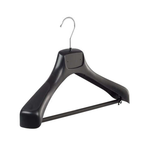 Mantelhanger - Kostuumhanger - Jassenhanger - Volwassenen - ETR40 - 40 Stuks - Kunststof - Zwart - Gebogen Model - Schouderverbreding 7,4 cm - Broeklat - 40 cm - Kledinghanger - Kleerhanger - ETR-Serie