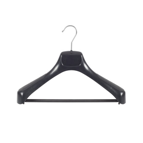 Mantelhanger - Kostuumhanger - Jassenhanger - Volwassenen - ETR40 - 40 Stuks - Kunststof - Zwart - Gebogen Model - Schouderverbreding 7,4 cm - Broeklat - 40 cm - Kledinghanger - Kleerhanger - ETR-Serie