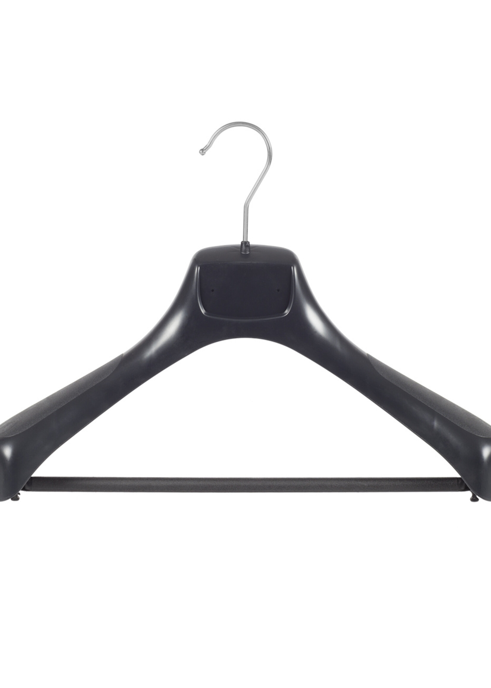Mantelhanger - Kostuumhanger - Jassenhanger - Volwassenen - ETR40 - 50 Stuks - Kunststof - Zwart - Gebogen Model - Schouderverbreding 7,4 cm - Broeklat - 40 cm - Kledinghanger - Kleerhanger - ETR-Serie