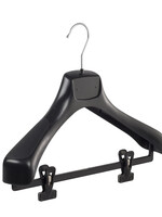 Mantelhanger - Kostuumhanger - Jassenhanger - Volwassenen - ETR40 - 10 Stuks - Kunststof - Zwart - Gebogen Model - Schouderverbreding 7,4 cm - Anti-slip Knijpers - 40 cm - Kledinghanger - Kleerhanger - ETR-Serie