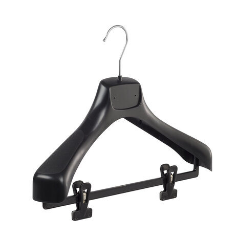 Mantelhanger - Kostuumhanger - Jassenhanger - Volwassenen - ETR40 - 10 Stuks - Kunststof - Zwart - Gebogen Model - Schouderverbreding 7,4 cm - Anti-slip Knijpers - 40 cm - Kledinghanger - Kleerhanger - ETR-Serie Mantelhanger - Kostuumhanger - Jassenhanger - Volwassenen - ETR40 - 10 Stuks - Kunststof - Zwart - Gebogen Model - Schouderverbreding 7,4 cm - Anti-slip Knijpers - 40 cm - Kledinghanger - Kleerhanger - ETR-Serie
