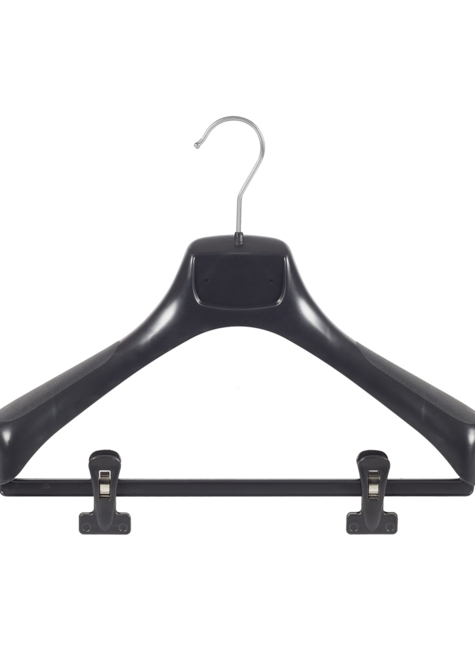 Mantelhanger - Kostuumhanger - Jassenhanger - Volwassenen - ETR40 - 40 Stuks - Kunststof - Zwart - Gebogen Model - Schouderverbreding 7,4 cm - Anti-slip Knijpers - 40 cm - Kledinghanger - Kleerhanger - ETR-Serie
