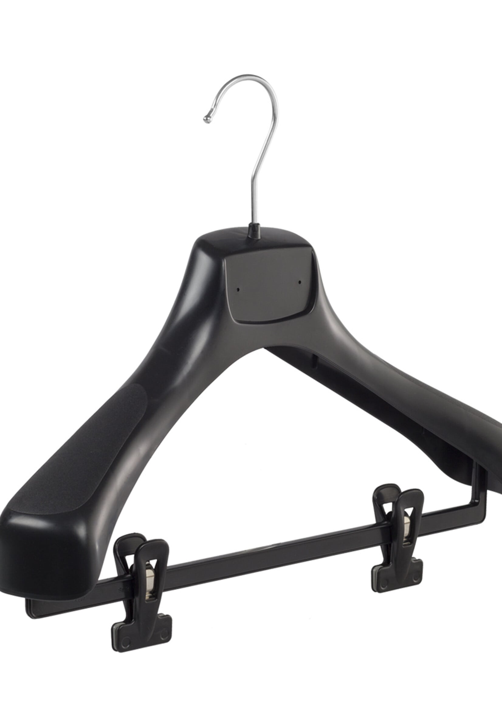Mantelhanger - Kostuumhanger - Jassenhanger - Volwassenen - ETR40 - 50 Stuks - Kunststof - Zwart - Gebogen Model - Schouderverbreding 7,4 cm - Anti-slip Knijpers - 40 cm - Kledinghanger - Kleerhanger - ETR-Serie