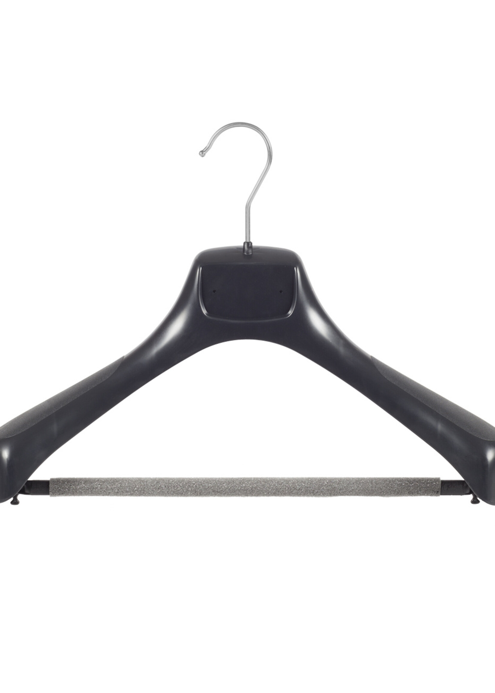 Mantelhanger - Kostuumhanger - Jassenhanger - Volwassenen - ETR40 - 20 Stuks - Kunststof - Zwart - Gebogen Model - Schouderverbreding 7,4 cm - Broeklat met Schuim - 40 cm - Kledinghanger - Kleerhanger - ETR-Serie