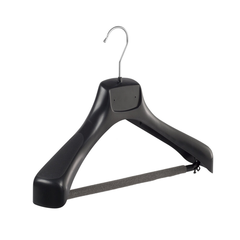 Mantelhanger - Kostuumhanger - Jassenhanger - Volwassenen - ETR40 - 40 Stuks - Kunststof - Zwart - Gebogen Model - Schouderverbreding 7,4 cm - Broeklat met Schuim - 40 cm - Kledinghanger - Kleerhanger - ETR-Serie