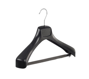 Mantelhanger - Kostuumhanger - Jassenhanger - Volwassenen - ETR40 - 40 Stuks - Kunststof - Zwart - Gebogen Model - Schouderverbreding 7,4 cm - Broeklat met Schuim - 40 cm - Kledinghanger - Kleerhanger - ETR-Serie