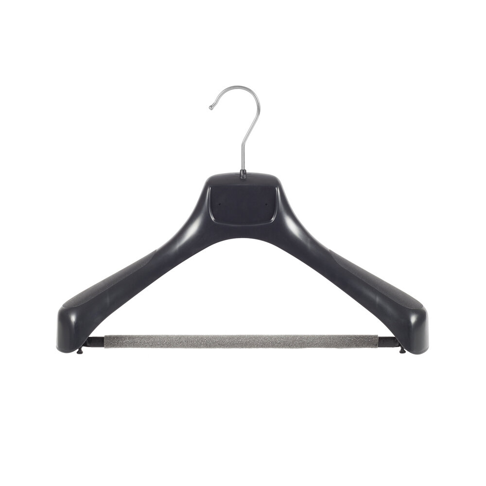 Mantelhanger - Kostuumhanger - Jassenhanger - Volwassenen - ETR40 - 40 Stuks - Kunststof - Zwart - Gebogen Model - Schouderverbreding 7,4 cm - Broeklat met Schuim - 40 cm - Kledinghanger - Kleerhanger - ETR-Serie