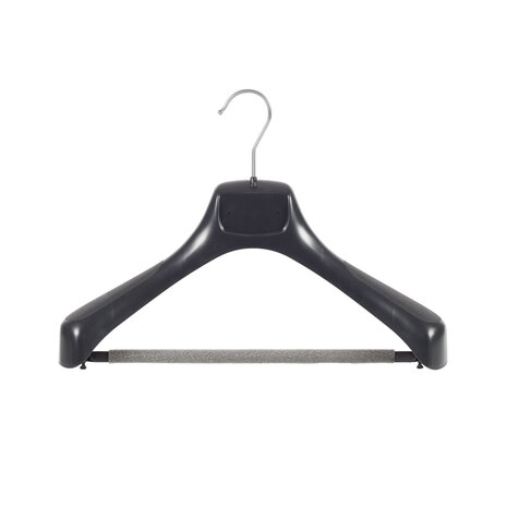 Mantelhanger - Kostuumhanger - Jassenhanger - Volwassenen - ETR40 - 40 Stuks - Kunststof - Zwart - Gebogen Model - Schouderverbreding 7,4 cm - Broeklat met Schuim - 40 cm - Kledinghanger - Kleerhanger - ETR-Serie