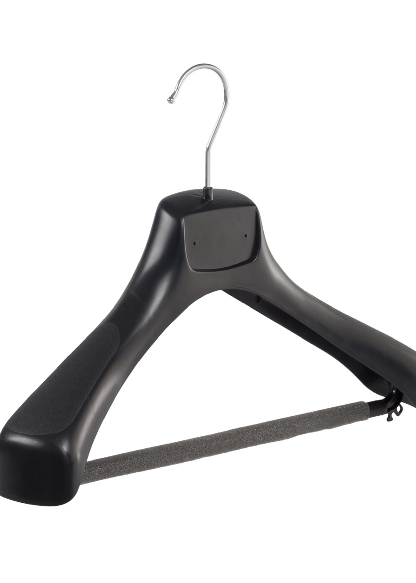 Mantelhanger - Kostuumhanger - Jassenhanger - Volwassenen - ETR40 - 50 Stuks - Kunststof - Zwart - Gebogen Model - Schouderverbreding 7,4 cm - Broeklat met Schuim - 40 cm - Kledinghanger - Kleerhanger - ETR-Serie