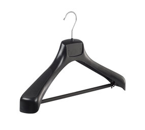 Mantelhanger - Kostuumhanger - Jassenhanger - Volwassenen - ETR43 - 30 Stuks - Kunststof - Zwart - Gebogen Model - Schouderverbreding 7,4 cm - Broeklat - 43 cm - Kledinghanger - Kleerhanger - ETR-Serie