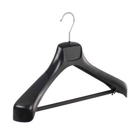 Mantelhanger - Kostuumhanger - Jassenhanger - Volwassenen - ETR43 - 30 Stuks - Kunststof - Zwart - Gebogen Model - Schouderverbreding 7,4 cm - Broeklat - 43 cm - Kledinghanger - Kleerhanger - ETR-Serie