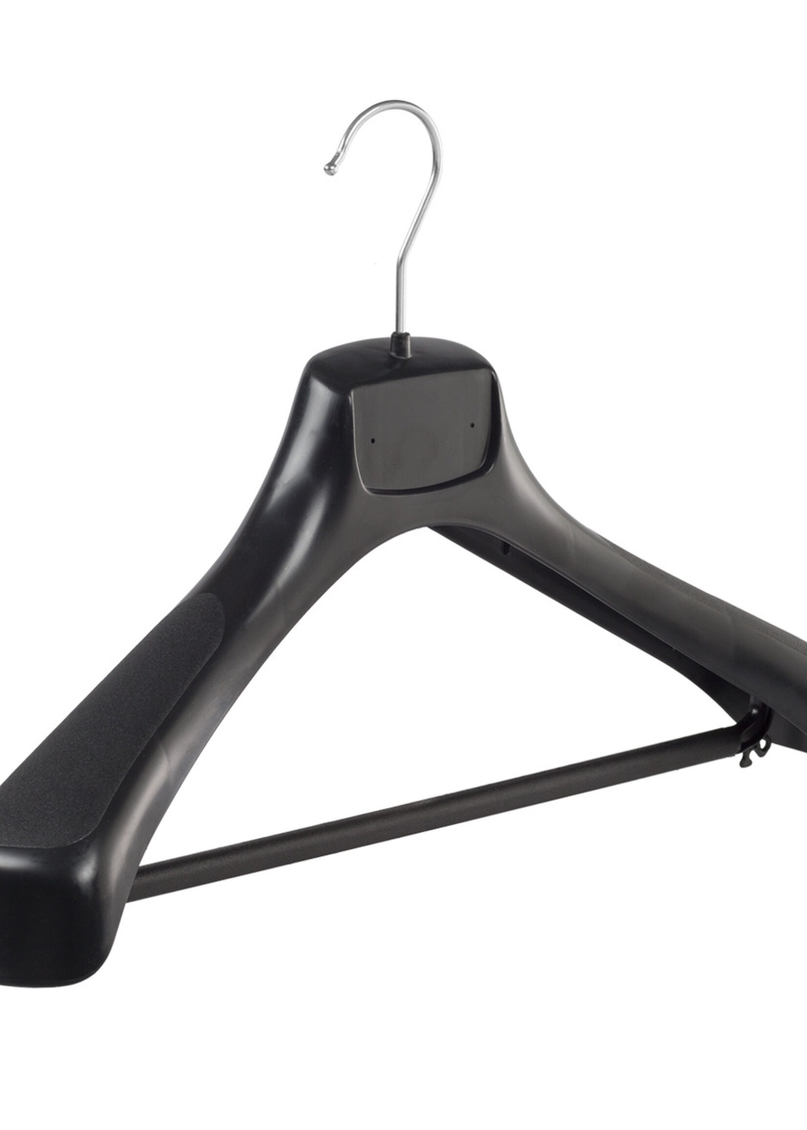 Mantelhanger - Kostuumhanger - Jassenhanger - Volwassenen - ETR43 - 50 Stuks - Kunststof - Zwart - Gebogen Model - Schouderverbreding 7,4 cm - Broeklat - 43 cm - Kledinghanger - Kleerhanger - ETR-Serie