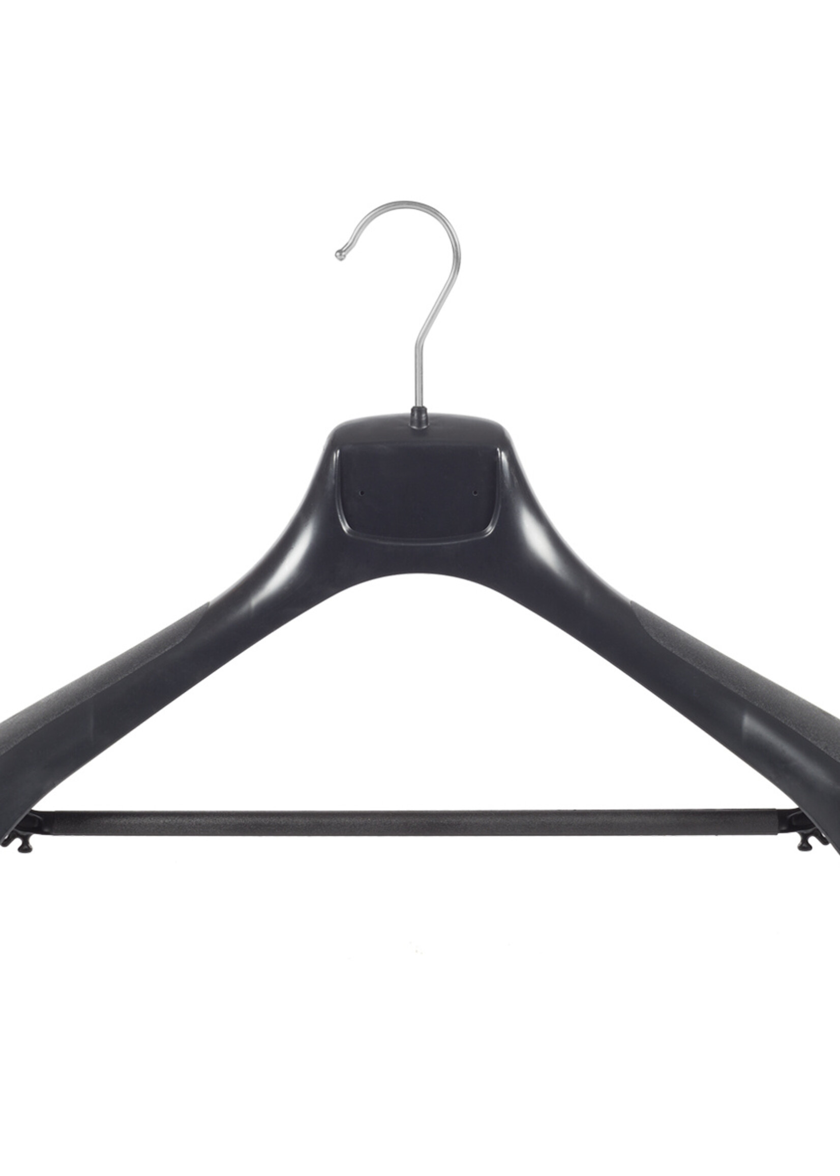 Mantelhanger - Kostuumhanger - Jassenhanger - Volwassenen - ETR43 - 50 Stuks - Kunststof - Zwart - Gebogen Model - Schouderverbreding 7,4 cm - Broeklat - 43 cm - Kledinghanger - Kleerhanger - ETR-Serie
