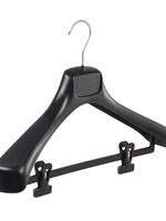 Mantelhanger - Kostuumhanger - Jassenhanger - Volwassenen - ETR43 - 50 Stuks - Kunststof - Zwart - Gebogen Model - Schouderverbreding 7,4 cm - Anti-slip Knijpers - 43 cm - Kledinghanger - Kleerhanger - ETR-Serie