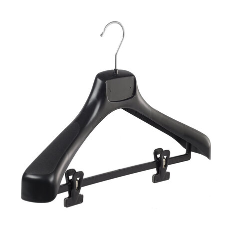 Mantelhanger - Kostuumhanger - Jassenhanger - Volwassenen - ETR43 - 50 Stuks - Kunststof - Zwart - Gebogen Model - Schouderverbreding 7,4 cm - Anti-slip Knijpers - 43 cm - Kledinghanger - Kleerhanger - ETR-Serie Mantelhanger - Kostuumhanger - Jassenhanger - Volwassenen - ETR43 - 50 Stuks - Kunststof - Zwart - Gebogen Model - Schouderverbreding 7,4 cm - Anti-slip Knijpers - 43 cm - Kledinghanger - Kleerhanger - ETR-Serie
